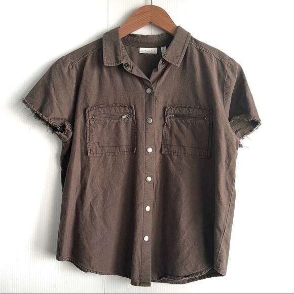 Leith distressed military style short sleeve top - Picture 1 of 8